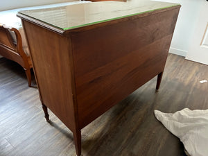(Grand Rapids, MI) Brown Hand-Painted Hardwood 3-Drawer Dresser with Brass Mark & Custom Glass Top