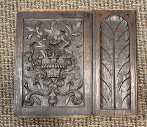 French Walnut Carved Relief Panel 19th Century (Floral Urn) 16.5" x 14.5"