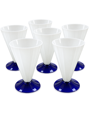 Morgantown Glass Melon White Blue 12oz Footed Tumblers Set of 6