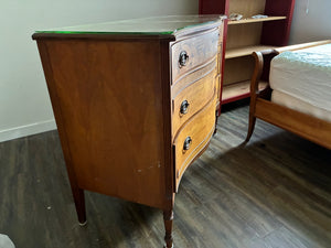 (Grand Rapids, MI) Brown Hand-Painted Hardwood 3-Drawer Dresser with Brass Mark & Custom Glass Top