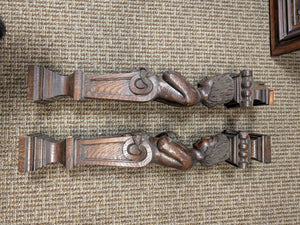 French Carved Oak Pilasters 18th-19th Century Caryatid PAIR 29" (One is broken at the top)