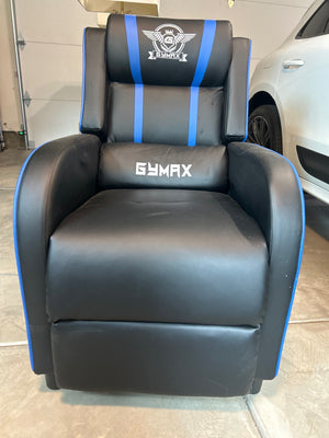 Gymax Black and Blue Massage Gaming Recliner Chair, 34 inches deep, 25 inches across, 42 inches high