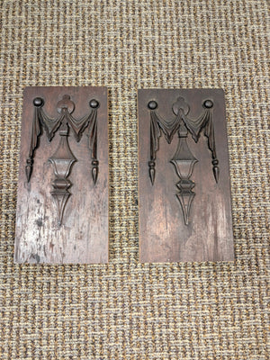 French Walnut Carved Relief Panel 19th Century (Drop Relief Motif) PAIR (7" x 14" each)
