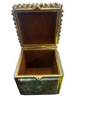 French Art Deco Gilt Bronze & Malachite (Green Hardstone) Jewelry Box/Casket with Velvet Lining by Max Le Verrier