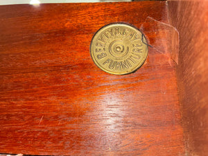 (Grand Rapids, MI) Brown Hand-Painted Hardwood 3-Drawer Dresser with Brass Mark & Custom Glass Top