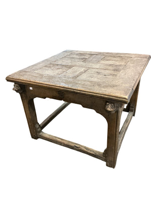 Chinese Ba Xian–Style Square Dining Table with Carved Lion Masks & Iron Ring Hardware 50″ W × 50″ D × 36″ H