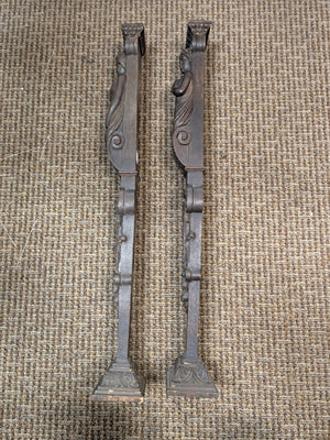 French Carved Oak Pilasters 17th-19th Century Mirrored PAIR (32.5" Height)
