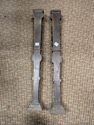 French Carved Oak Pilasters 17th-19th Century Mirrored PAIR (32.5" Height)