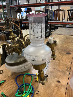 Victorian-Era Style  Ornate Brass Fittings Chandelier With Frosted Glass Shades