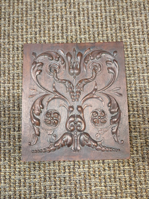 French Walnut Carved Relief Panel 19th Century (Acanthus Leaves) 11.75" x  13"