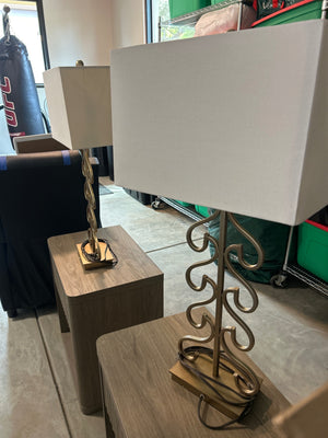 Tall Gold and Cream Table Lamps, Pair, 31 inches high