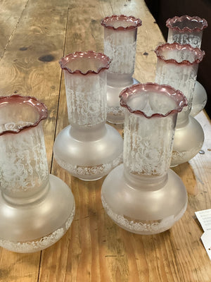 Victorian-Era Style  Ornate Brass Fittings Chandelier With Frosted Glass Shades