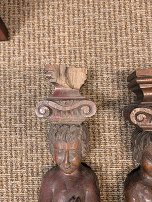 French Carved Oak Pilasters 18th-19th Century Caryatid PAIR 29" (One is broken at the top)