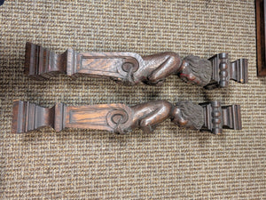 French Carved Oak Pilasters 18th-19th Century Caryatid PAIR 29" (One is broken at the top)