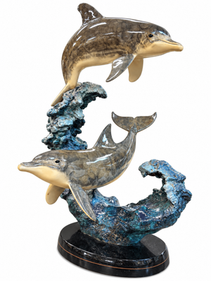 Robert Wyland "Dolphin Wave" 2003 Ltd Edition 12/350 Cast Bronze Dolphin Sculpture Includes COA Wyland Galleries Approx 29" Tall 18-20 Width