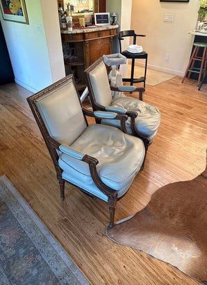 Pair of French-Style Leather Upholstered Armchairs