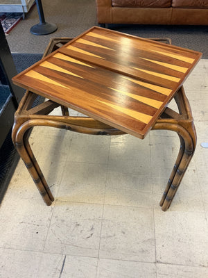 Faux Bamboo Wood Frame Inlaid Backgammon Reversible Top Game Table 30x30x29