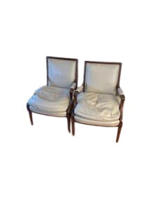 Pair of French-Style Leather Upholstered Armchairs