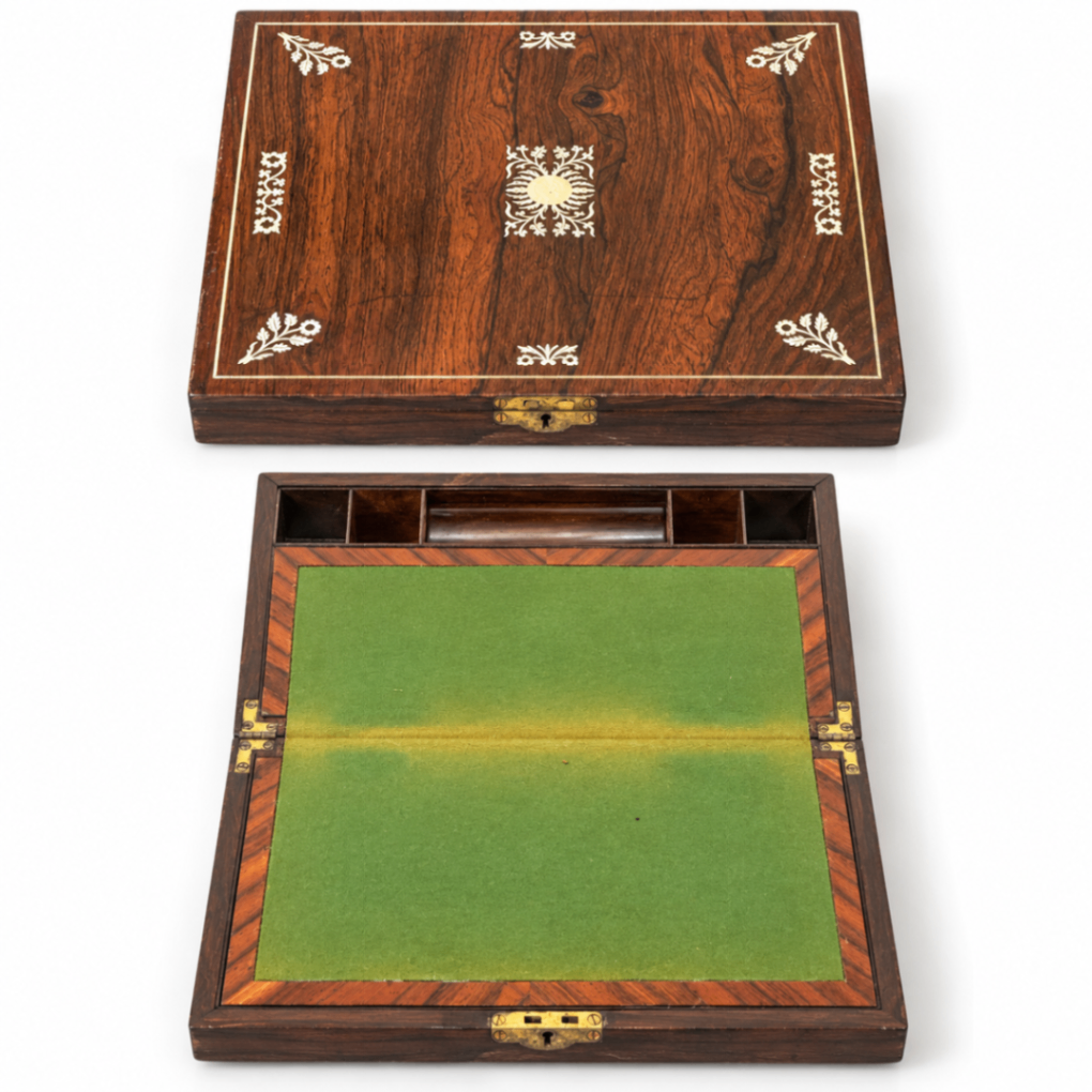 Rosewood Writing Slope / Portable Lap Desk with Floral Inlay