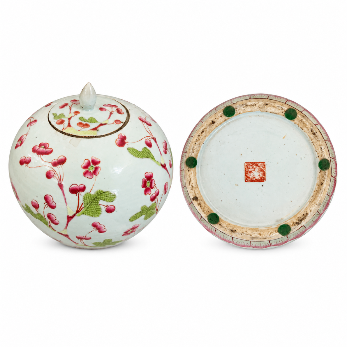 Chinese Porcelain Covered Jar with Pink Floral Decoration