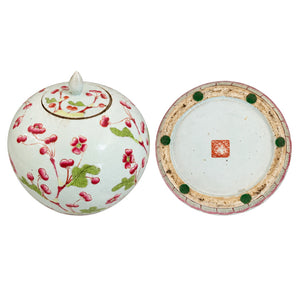 Chinese Porcelain Covered Jar with Pink Floral Decoration