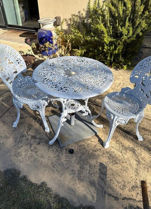 Cast Aluminum Bistro Table and Two Chairs Set