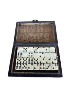 Vintage Chinese Domino Set in Red Lacquered Box