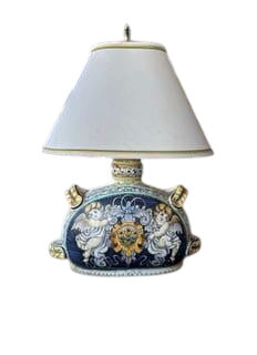 Italian Hand-Painted Terra-Cotta Figural Table Lamp with Cherubs