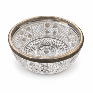 Diamond-Pattern Glass Serving Bowl with Silver-Tone Rim