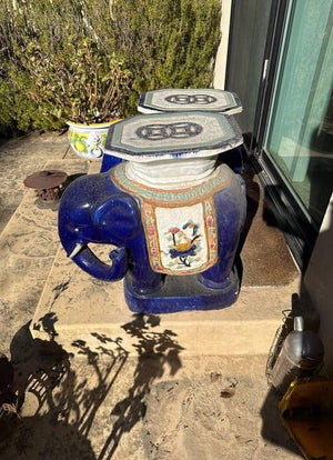 Pair of Cobalt Blue Ceramic Elephant Garden Seats