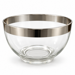 Clear Glass Serving Bowl with Wide Silver-Tone Band