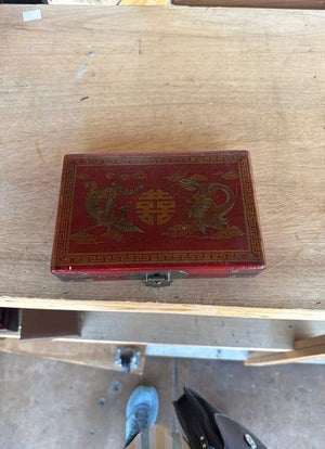 Vintage Chinese Domino Set in Red Lacquered Box