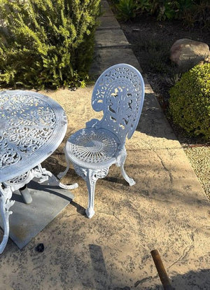 Cast Aluminum Bistro Table and Two Chairs Set