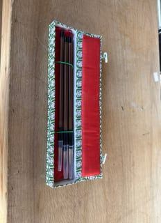 Three Piece Calligraphy Brush Set in Decorative Fabric Case