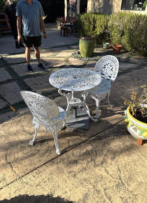 Cast Aluminum Bistro Table and Two Chairs Set