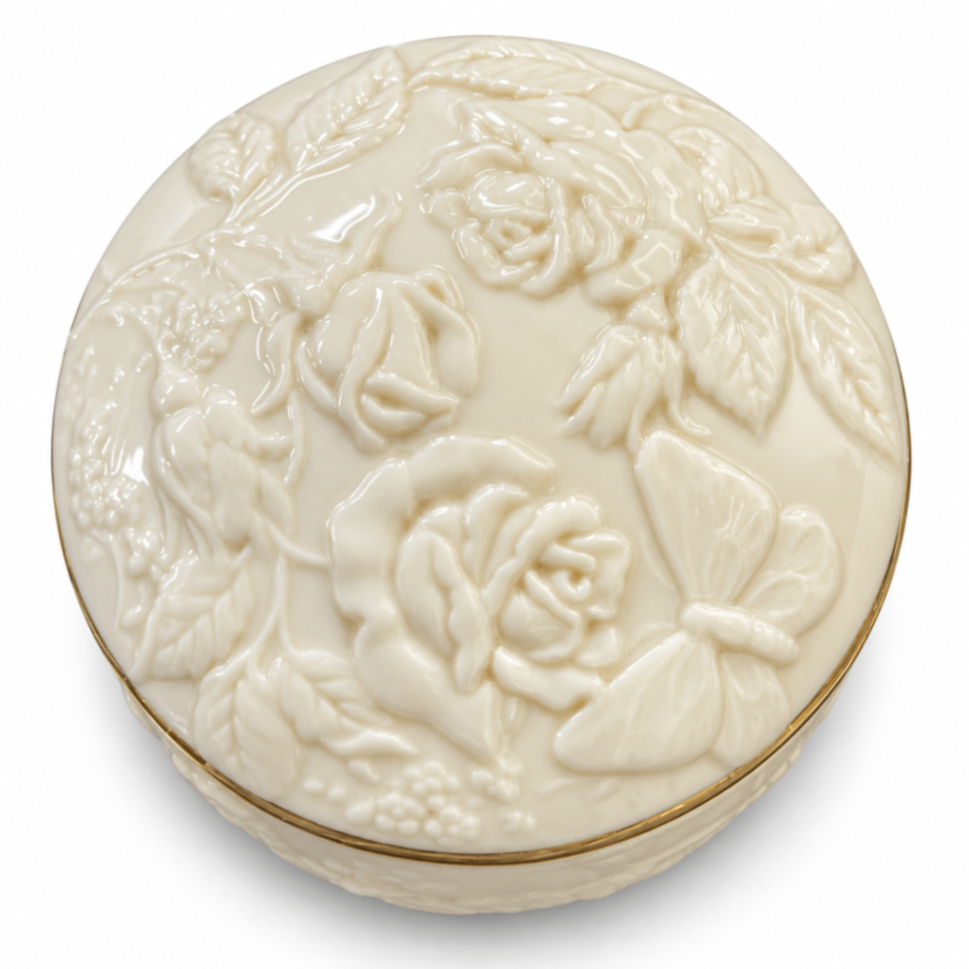 San Francisco Music Box Company “Edelweiss” Ivory-Tone Floral Relief Music Box 