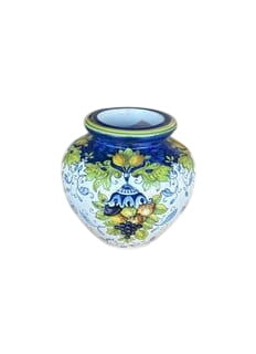 Italian Hand-Painted Pottery Vase with Lemon and Fruit Motif