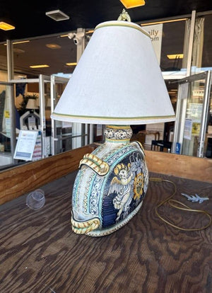 Italian Hand-Painted Terra-Cotta Figural Table Lamp with Cherubs