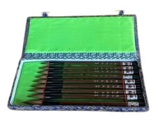 Set of Nine Chinese Calligraphy Brushes in Decorative Case