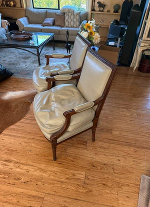 Pair of French-Style Leather Upholstered Armchairs