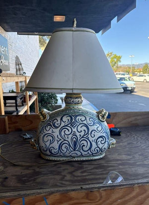 Italian Hand-Painted Terra-Cotta Figural Table Lamp with Cherubs