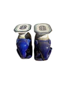 Pair of Cobalt Blue Ceramic Elephant Garden Seats