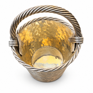 Hammered Two-Tone Metal Ice Bucket with Twisted Rope Handle