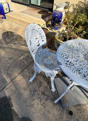Cast Aluminum Bistro Table and Two Chairs Set