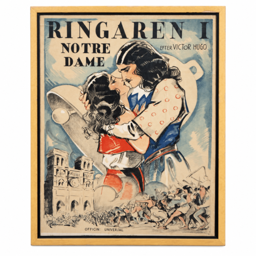 Ringaren i Notre Dame” (The Hunchback of Notre Dame) Framed Swedish-Language Movie Poster 37 x 50