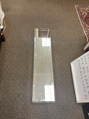 * Contemporary Silver-Framed Beveled Wall Mirror Height: Approximately 48” * Width: Approximately 11”