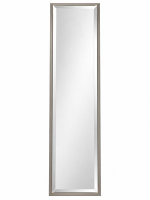Contemporary Silver-Framed Beveled Wall Mirror 48” x 11”
