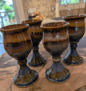 Set of 4 Greg Olson Goblet Stoneware Blue/Purple Glazed Signed