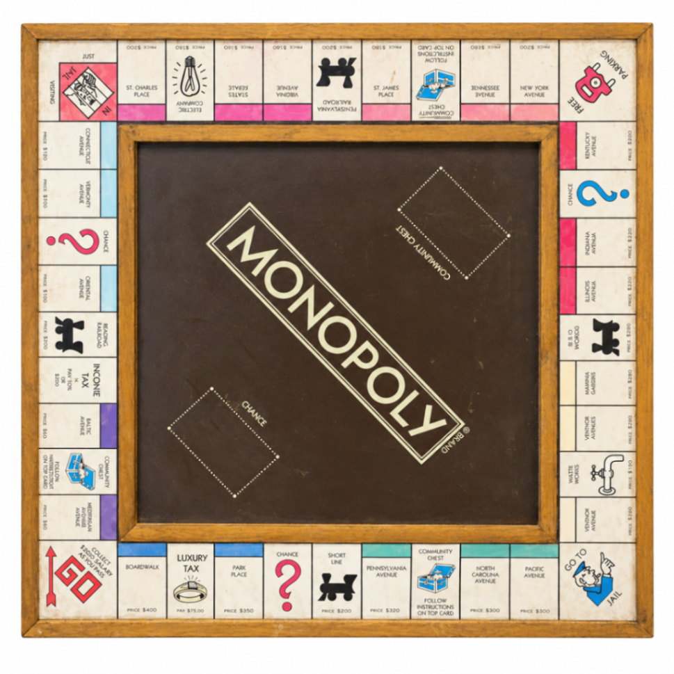 Oversized Wood-Framed Monopoly Game Board, 29″ × 29″