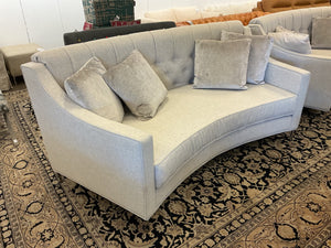 Custom Gray Flannel Linen Curved Nailhead Sofa (37” h x 37” d x 7 feet long )